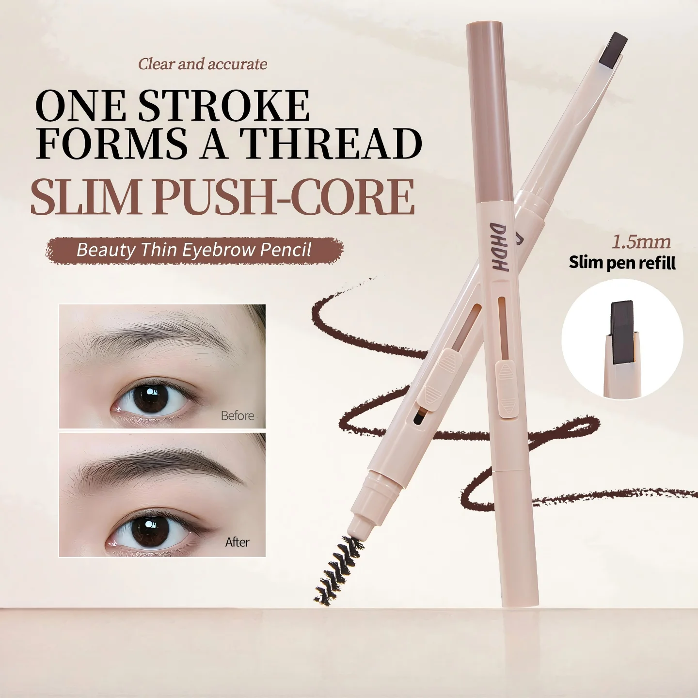 Waterproof Eyebrow Pencil For Beginner, Thin Push-core Extremely Fine Double-headed Eyebrow Pencil, Durable And Long Lasting