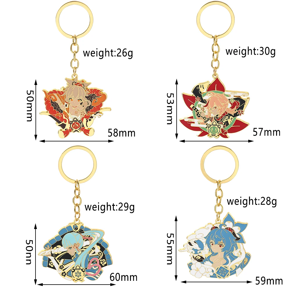 Game Genshin Impact Keychain Cute Anime Figure Kamisato Ayaka Ganyu Metal Pendant Keyring Car Backpack Key Holder Jewelry Gifts