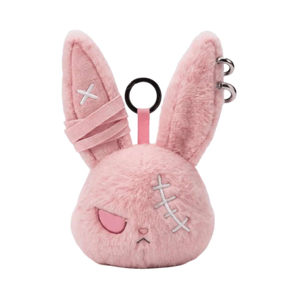 PP Cotton Bunny Keychain Hoop Earrings Animal Wounded Rabbit Keyring Gothic Spooky Design Cute Furry Bag Pendant Gift For Women