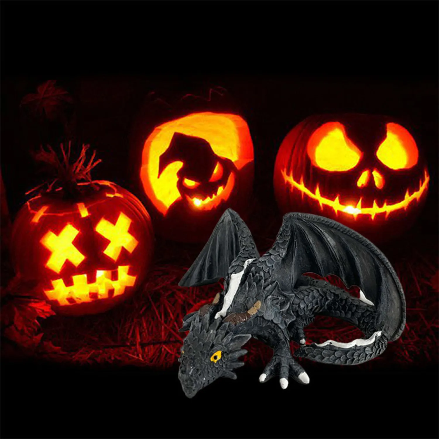 ハロウィンドラゴン形状彫刻樹脂ゴシック庭の彫像ドラゴンデスクトップ装飾品黒工芸品パティオガーデン家の装飾