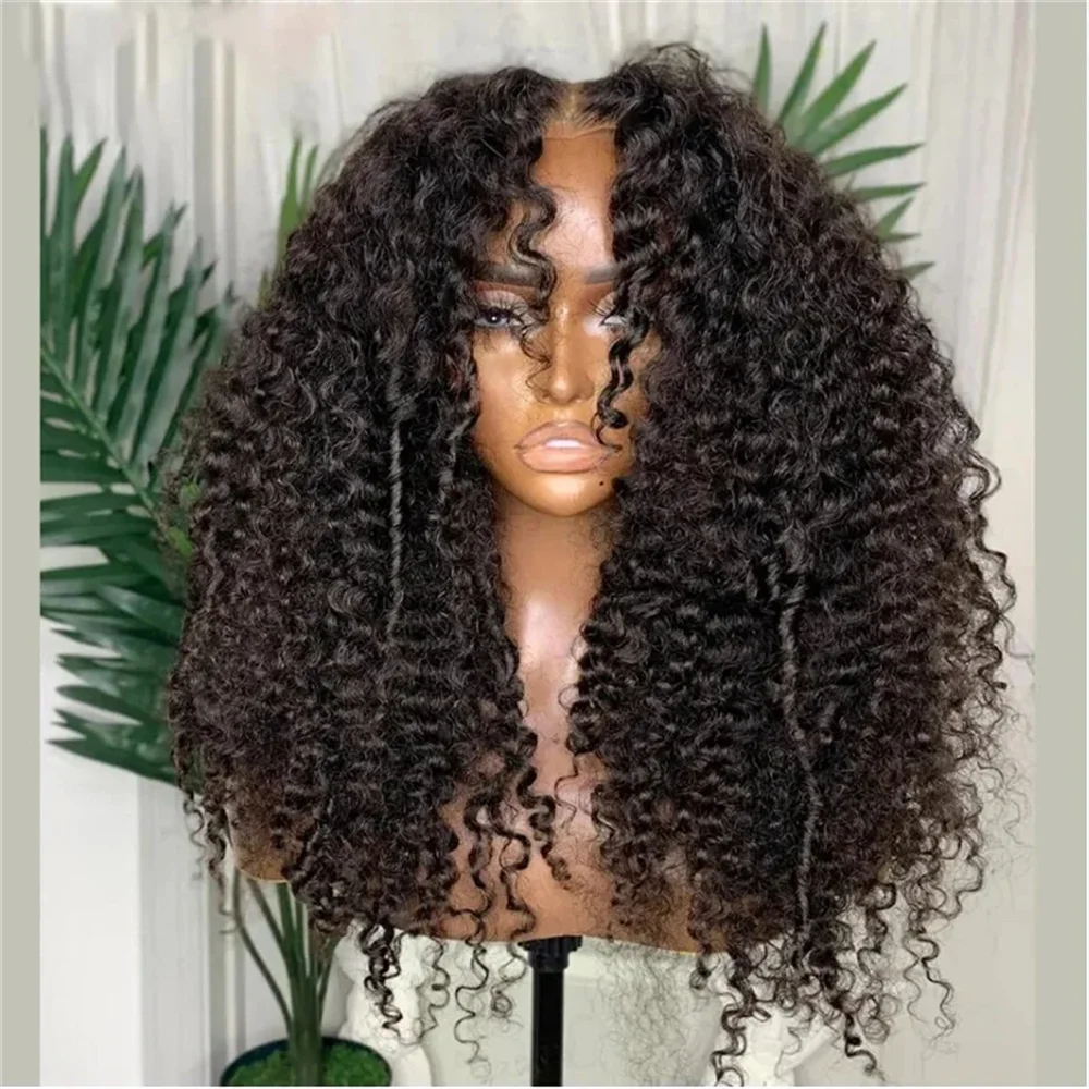 

Soft 180Density Black 26Inch Glueless Long Kinky Curly Deep Lace Front Wig For Women With Baby Hair Preplucked Daily