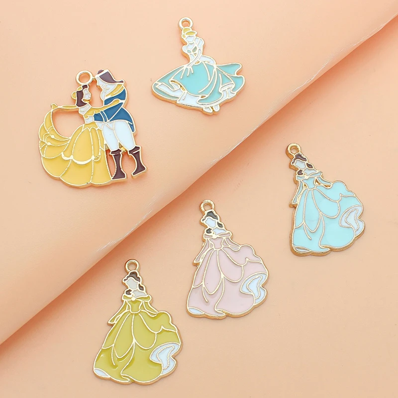 10pcs Fashion Jewelry European And American Drip Oil New Cartoon Princess And Prince Pendant Suitable For Boys And Girls Party J