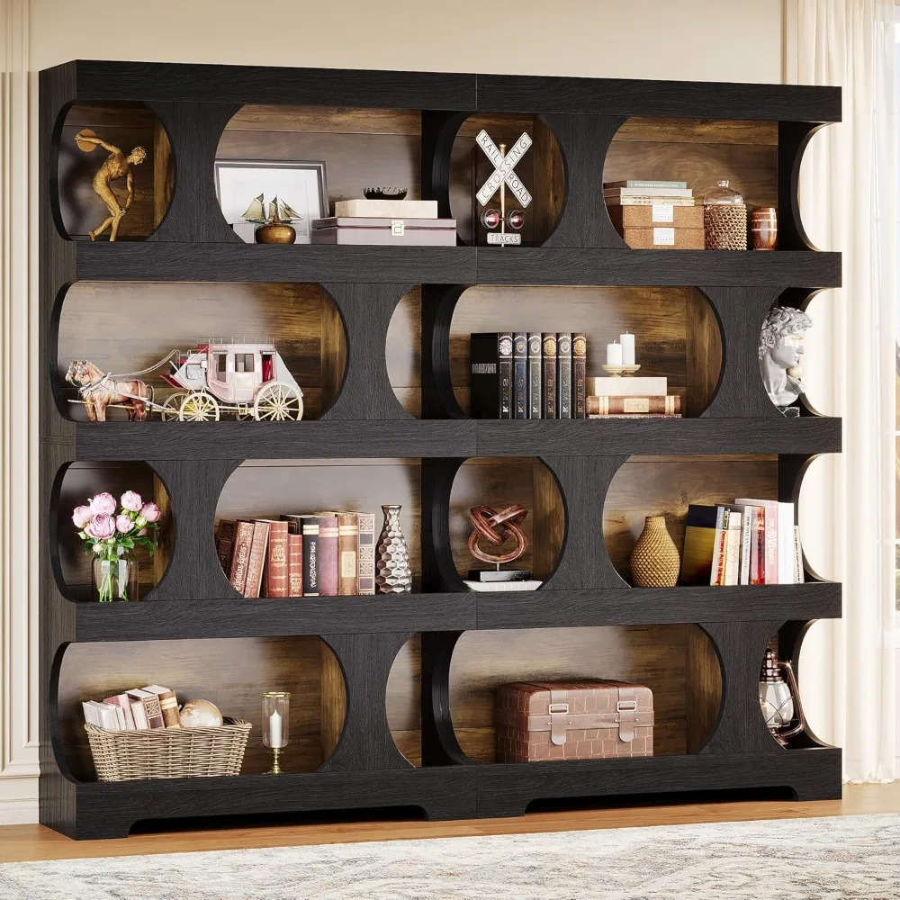 

pair of 71-inch tall wood bookcases with 4-tier shelves - classic and modern library display furniture