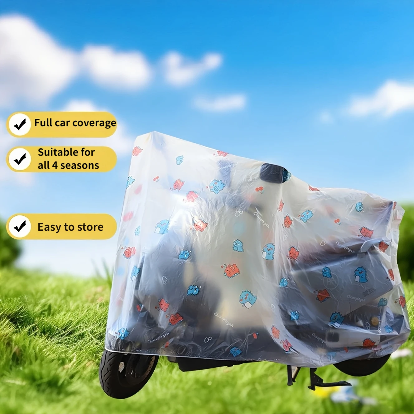 Universal motorcycle, electric scooter, and bicycle cover; dinosaur print cover; rainproof and portable electric scooter cover.