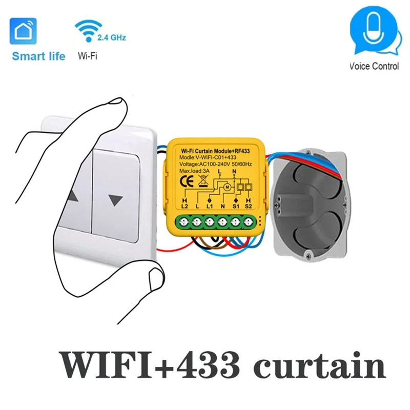 Tuya Smart Wifi RF433 Curtain Switch Module Control For Electric Roller Shutter Blind Motor Works With Alexa-ABXK