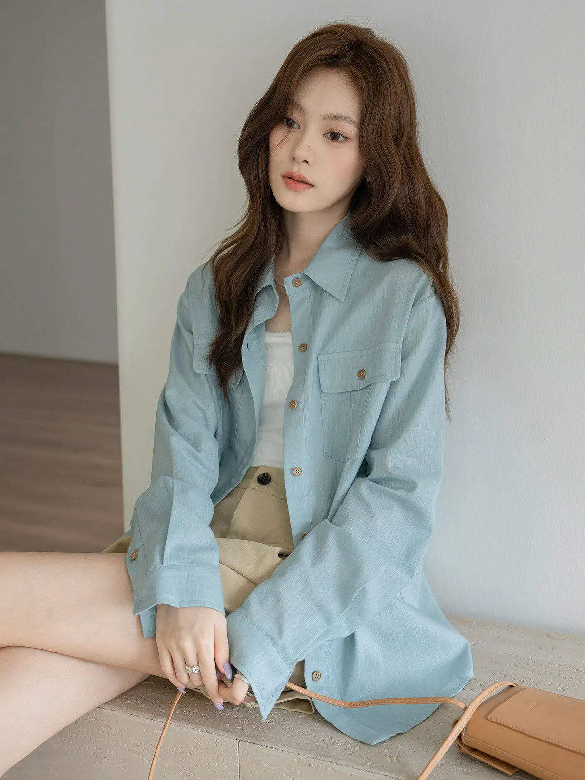 

Blue Fashion Long Sleeve Shirt Women's Loose Commute Top Spring 2026 Collar Button up Cotton Blend Comfortable Breathable