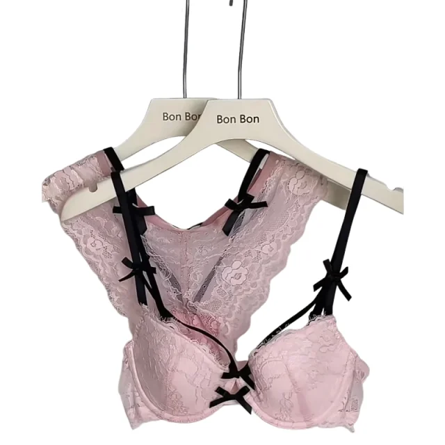 

KUCLUTPush Up Bra Set 32-38 AB SL French Lace Underwire Luxury Bow Bralette Allure Support Breathable Comfort Summer Flash Sale