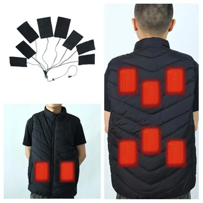 8 in 1 USB Electric Heated Jacket Heating Pad Outdoor Themal Warm Winter Heating Vest Pads For DIYs Heated Clothing Black