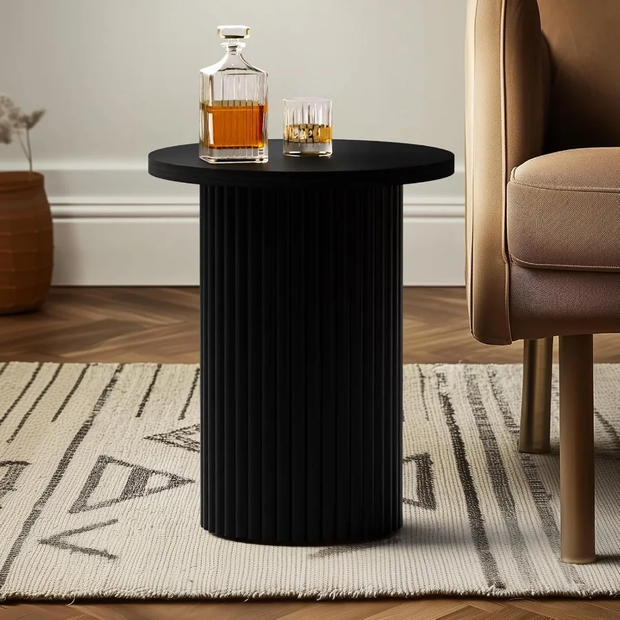Round Pedestal Side Table Modern Pedestal Drink Table Small Wooden Round End Table Accent with a Solid Oak Base and Wood Veneer