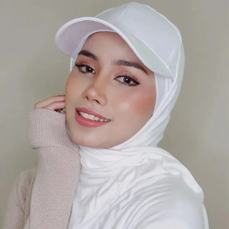 Casual Simple Chiffon Baseball Cap All-In-One Scarf Women'S Fashion Solid Color Baseball Cap Scarf Accessories Instant Hijab