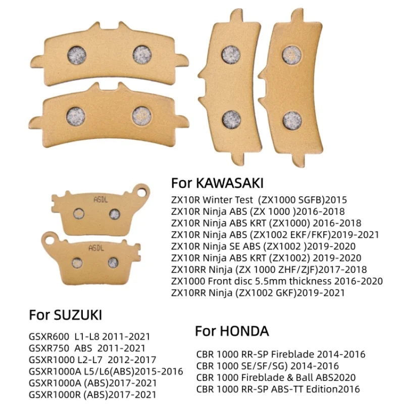 Front Rear Brake Pads for KAWASAKI ZX 10R 10RR Ninja ZX 1002 1000 SE ABS SUZUKI GSXR 600 750 1000 HONDA CBR 1000RR SP Fireblade
