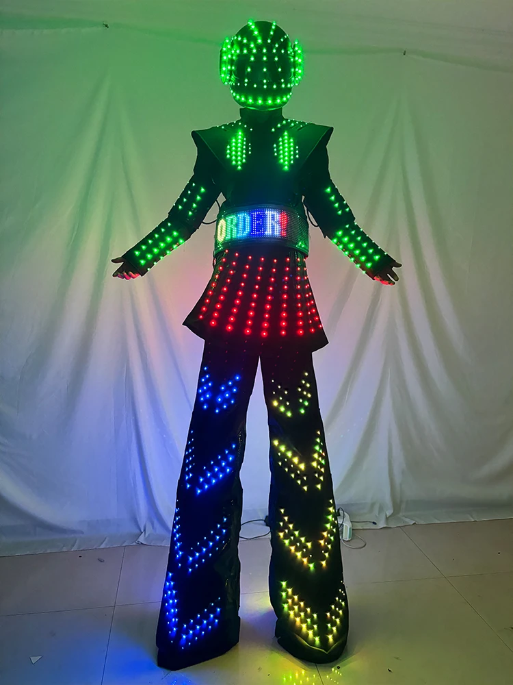 Hot Sale Full Color LED Robot Stilts Walker Costume Multiple modes DJ Electronic Music Party Show Light Helmet Robot Dance Suit