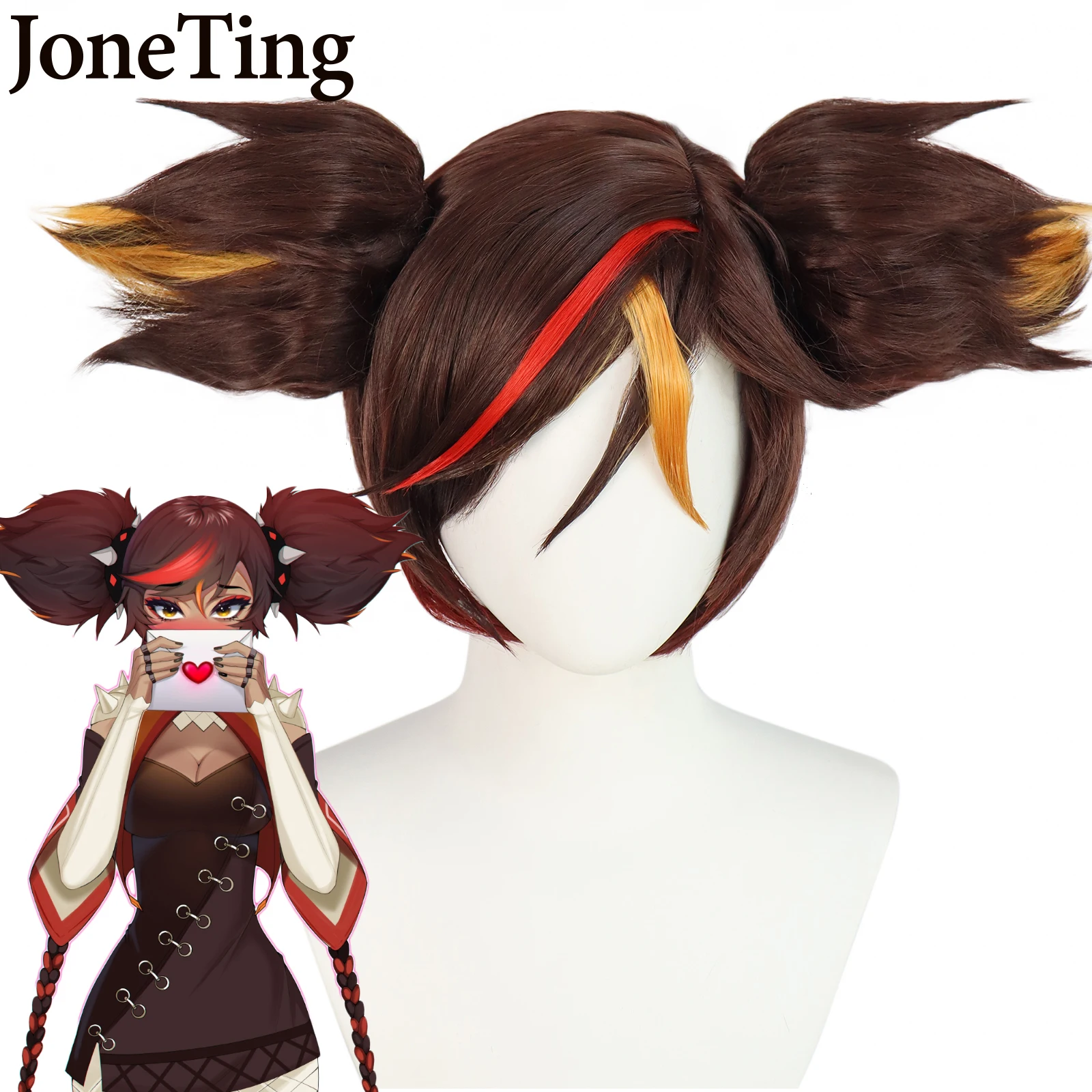 JT Synthetic Xinyan Cosplay Wig Game Genshin Impact Short Brown Gradient Wig with Bangs Heat Resistant Fiber Role Play Halloween