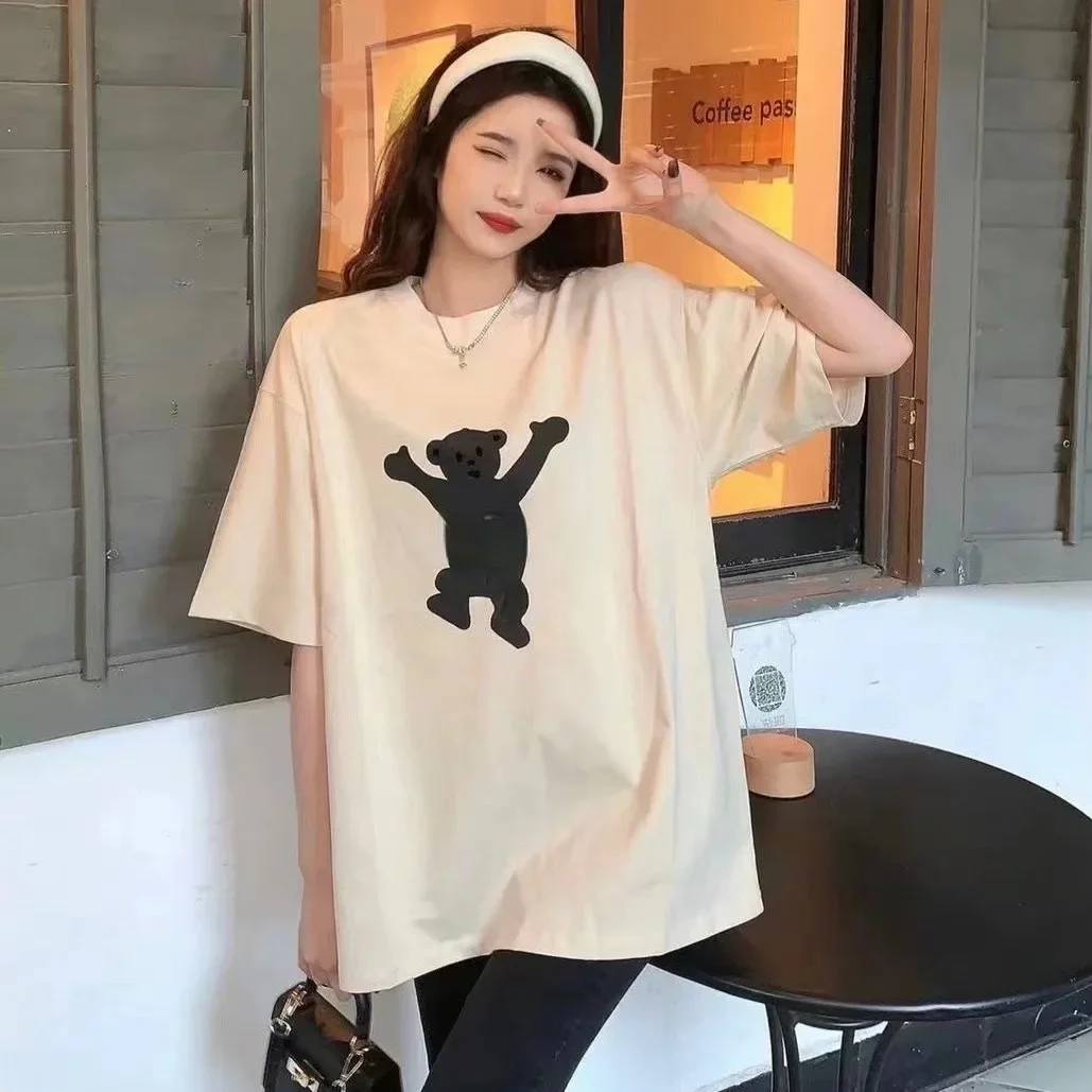 Lanbos We11 Summer Plush Bear Dopamine Korean Edition Casual Couple T Shirt Trendy Brand Men s And Women s Short Sleeves