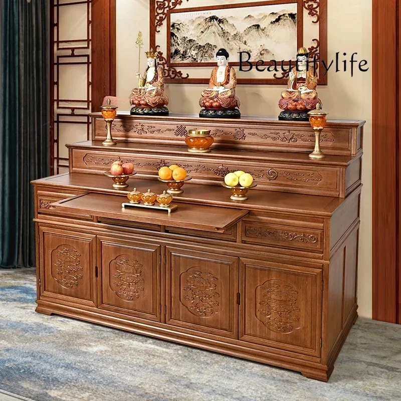 

Three-Layer Altar Incense Burner Table Chinese Style Altar Buddha Shrine Living Room Incense Table Buddha Cabinet Buddha Niche