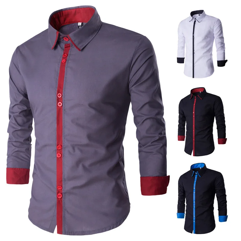 Camisa casual de manga comprida masculina, design combinando cores, simples moda, comércio exterior, novo, 2023