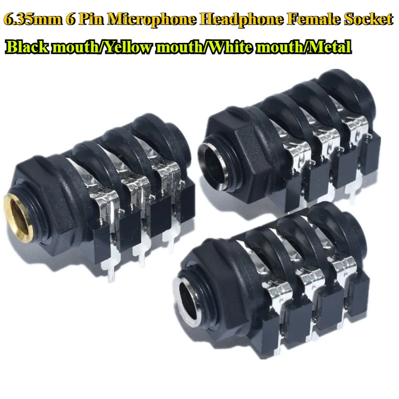 5/10/30/50Pcs/lot 6.35mm Jack 6 Pin Stereo Female Headphone Socket Audio Plug Microphone Jack Thread PCB Panel Mount Connectors