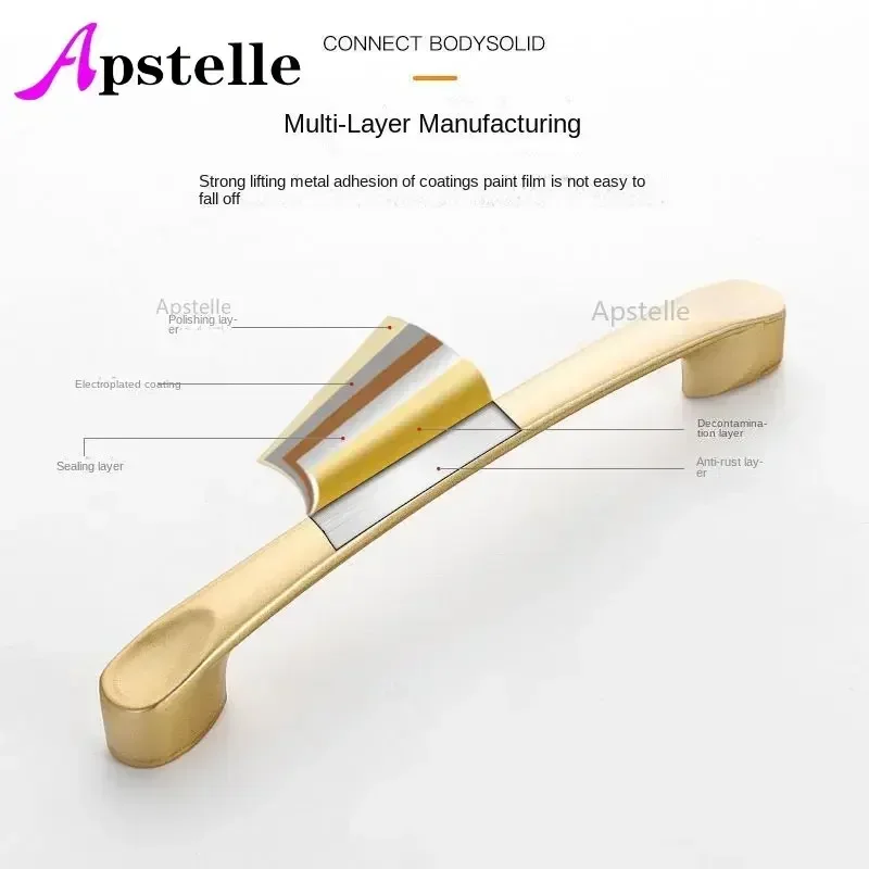 Apstelle Aluminum Alloy Light Luxury Gold Drawer Cabinet Handle Fashion Wardrobe Handle Hardware Wardrobe Door Cabinet Handle