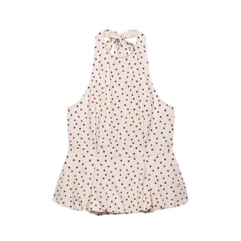 Women's Polka Dot Balloon Top New 2026 Spring Summer Sexy Backless Halter-Neck Women Tank Top Waistcoat Female Chic Tops