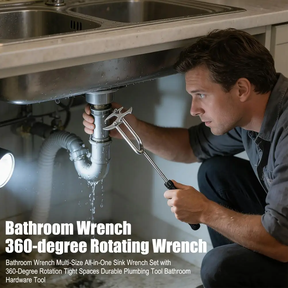Four-claw Hex Wrench Bathroom Wrench Bathroom Sink Wrench Set with 360-degree Rotation Multi-size Plumbing Tool for Tight Spaces