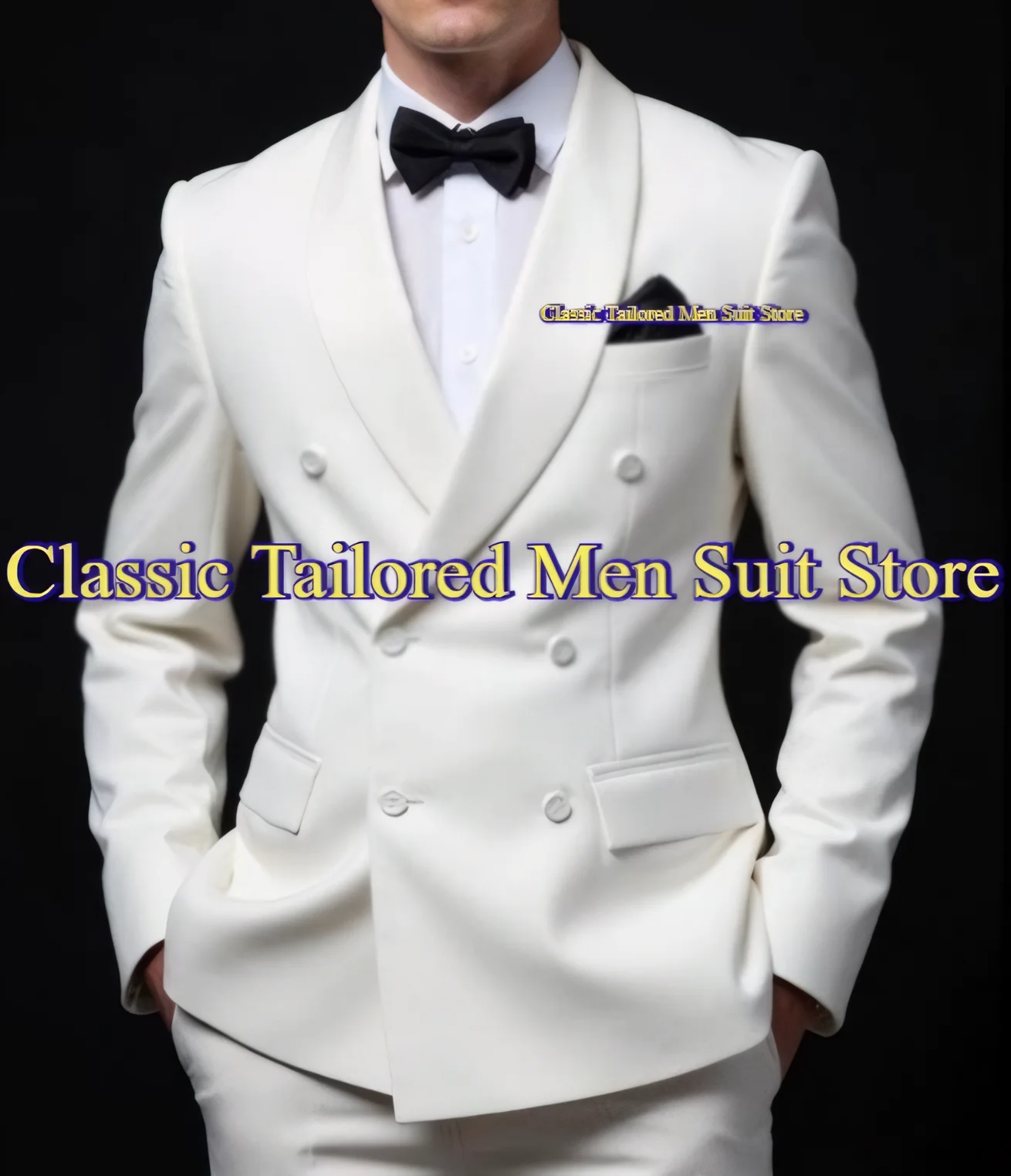 

White Fashion Business Men Suit Groom Groomsman Wedding Party Prom Formal Occasion Tuxedos Male 2 Piece Set Blazer Pants