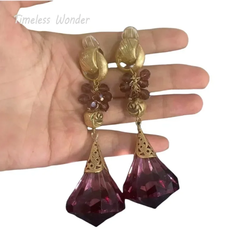 Timeless Wonder Fancy Crystal Geo Beaded Clip on Earrings for Women Designer Jewelry Runway Goth Luxury Rare Gift Top 5166