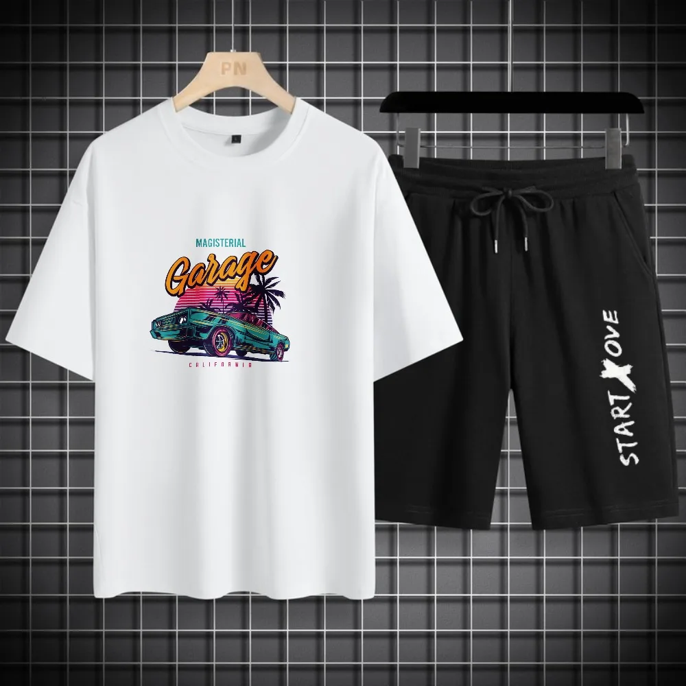 

Men's set 2025 summer outfits two piece thin men's suits men's chandals Printed drip clothing sets for men Graphic Polyester