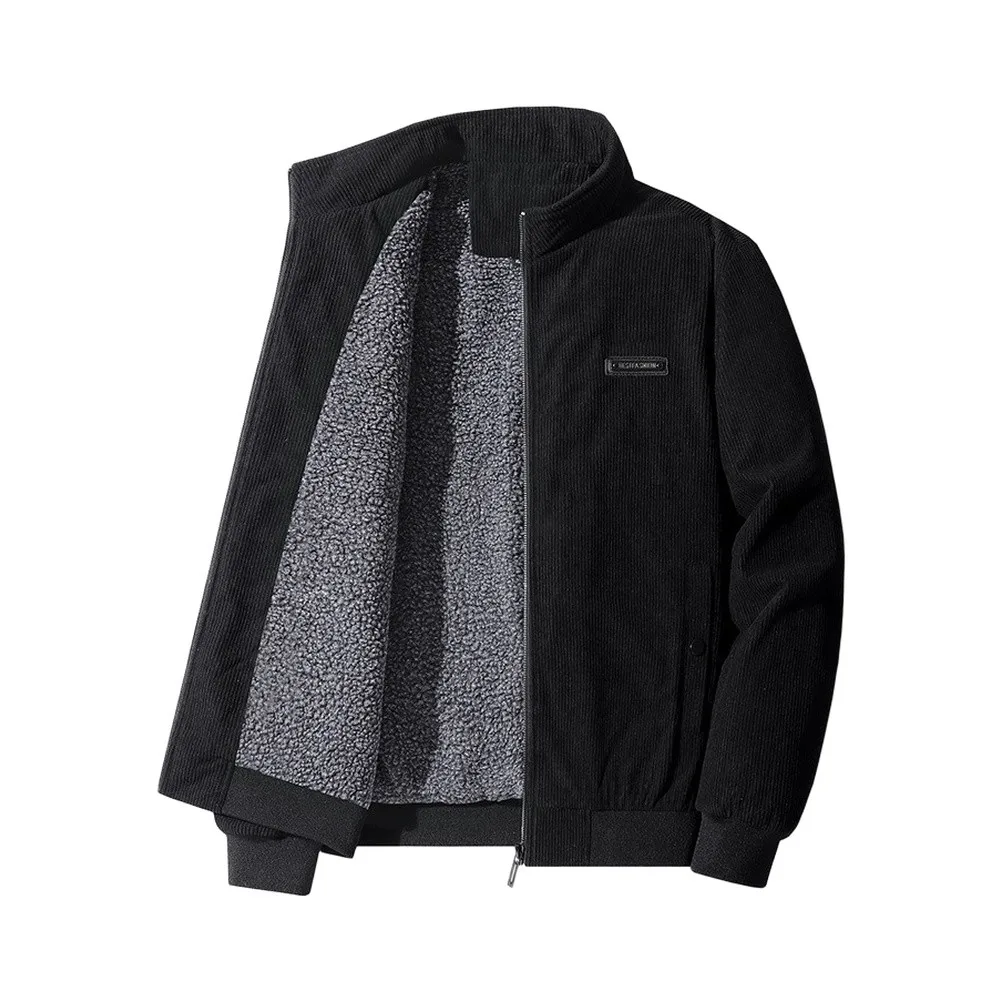 Men's Winter Outdoor Coat Thick Fleece Jacket Windproof Cotton-Padded Warm Layer Casual Wear Regular Fit Collar