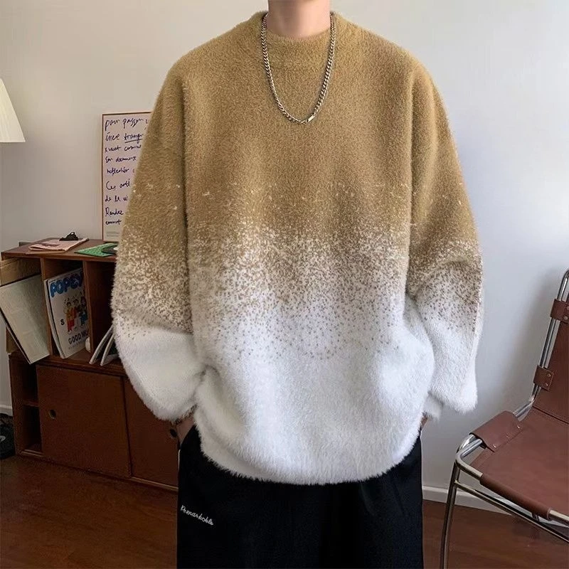 

Мужской вязаный свитер без капюшона, тканые джемперы высокого качества, осенний и зимний трикотаж, дешевые кашемировые пуловеры с градиентом, мужские