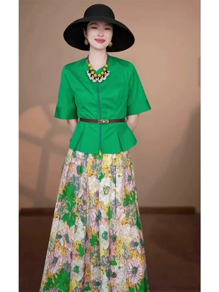 Ele een Bubble Sve Floral terne haut et jupe ensemble femme Faion tenue d'été ort Sve fermeture à glissière