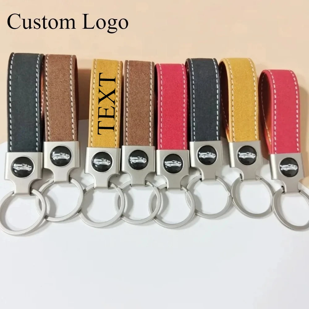 

Custom Suede Leather Keychain Vintage Car Key Chain Holder Pendant Laser Engrave Personalize Logo Keyring Gift for Men and Women