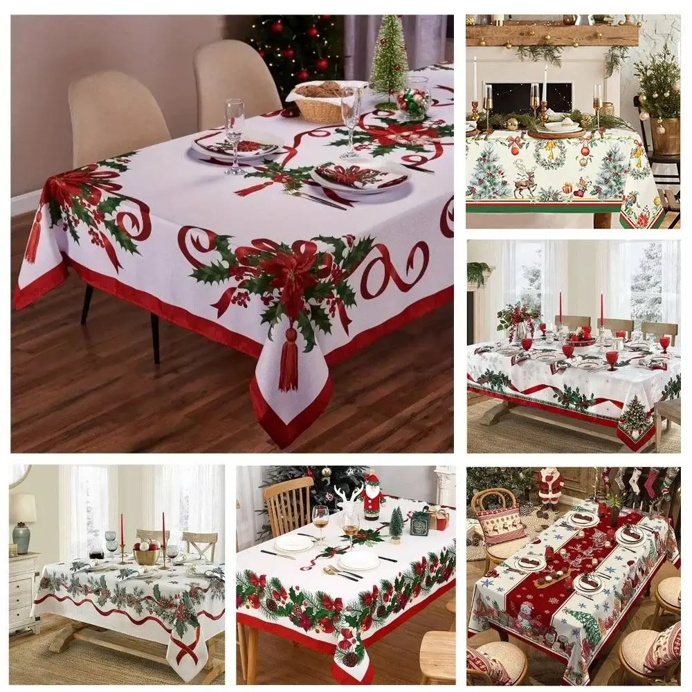New Rectangle Decorative Table Cloth Reusable Dust-proof Table Cover Christmas Themed Xmas Tablecloth Kitchen Decoration