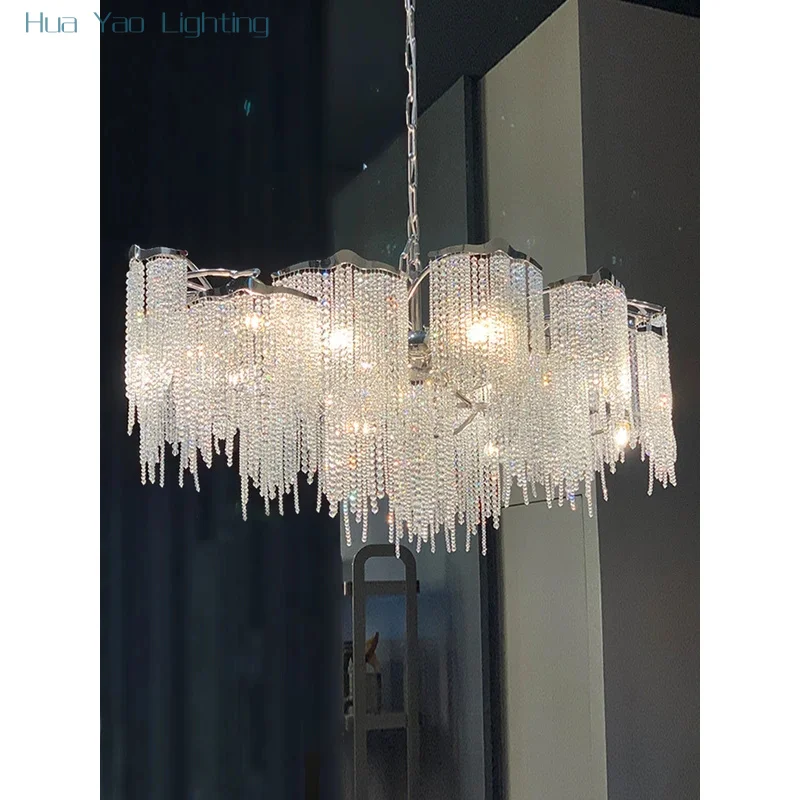 Waterfall Crystal Tassel Luxury Living Room Art Chandelier Ceiling Villa Deco Modern Design LED Hanging Lamps Bedroom Lustre
