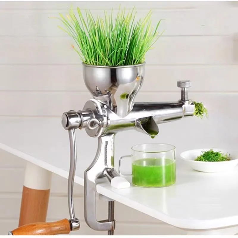 Manual Stainless Steel Wheatgrass Juice Press Safe Easy Hand Crank Wooden Handle Table Clamp Fruit Vegetable Juice Extraction