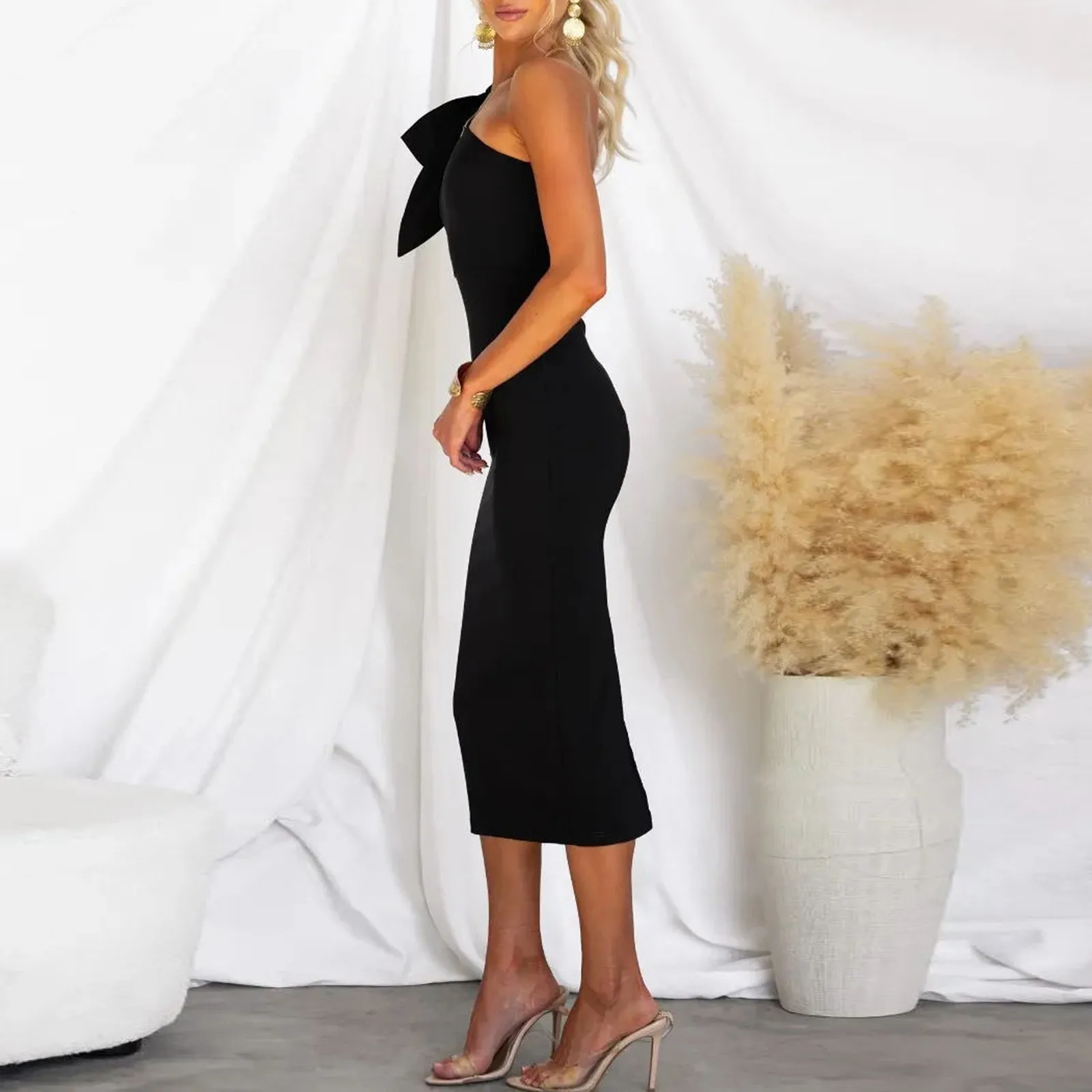 Cocktail kleider für Frauen einfarbig One Shoulder Bownot Bodycon rote Kleider für Frauen Cocktail Abend Ballkleid Kleid