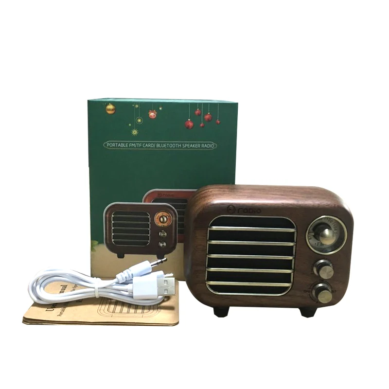 

2025 Kinscoter Portable Solid Wood Retro Radio FM Classic Mini Wireless BT Speakers With AUX TF