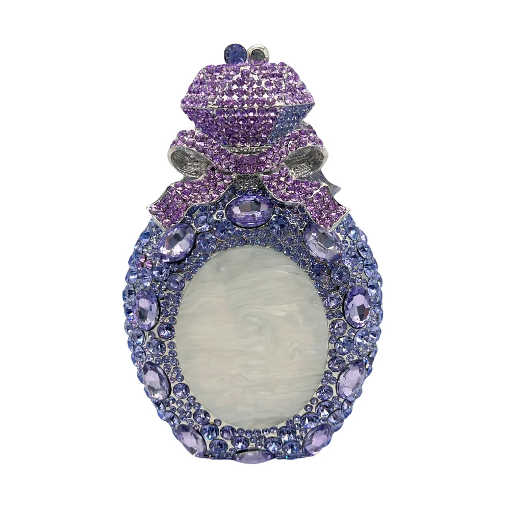 Shell Perfumn Bottle Women Evening Bag Purses Blue/Purple Wedding Bridal Clutches Diamond Hard Metal  Large Stone Crystal Bags