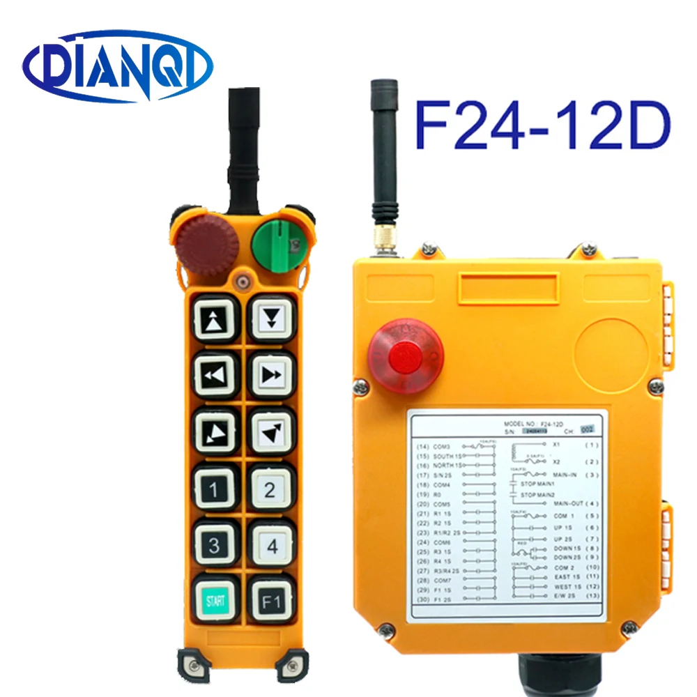 dupla velocidade f2412d guindaste amarelo guindaste de conducao controle remoto sem fio industrial velocidade unica f24 12s 24v 48v 380v 01