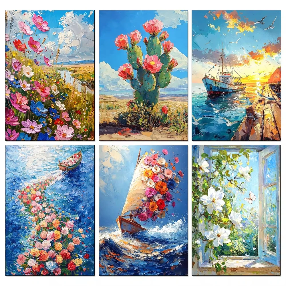 Landschaftskunst Diamant-Malerei-Set Segelboot Voll-Diamant-Mosaik Kreuzstich DIY Naturlandschaft Einzigartiges Geschenk Heimdekoration Wandkunst