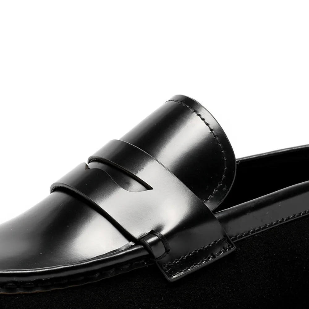 Men Summer Bright Leather Slip on Loafers Thick Sole Height Increasing Genuine Leather Trendy Casual Dress Shoes