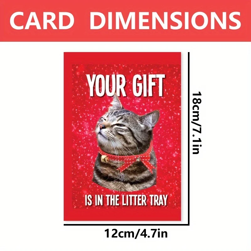 1pc, Happy Christmas Time Card, Merry Christmas Card, December Winter Christmas Greetings Card, Cute Cat Christmas Card