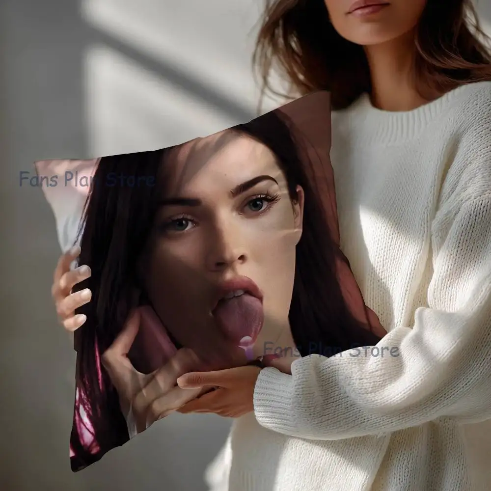 M-Megan Fox Art Pillow Case Square Double-Sided Printing Short Plush Sofa Cushion Cover Bedroom Bedside Pillow