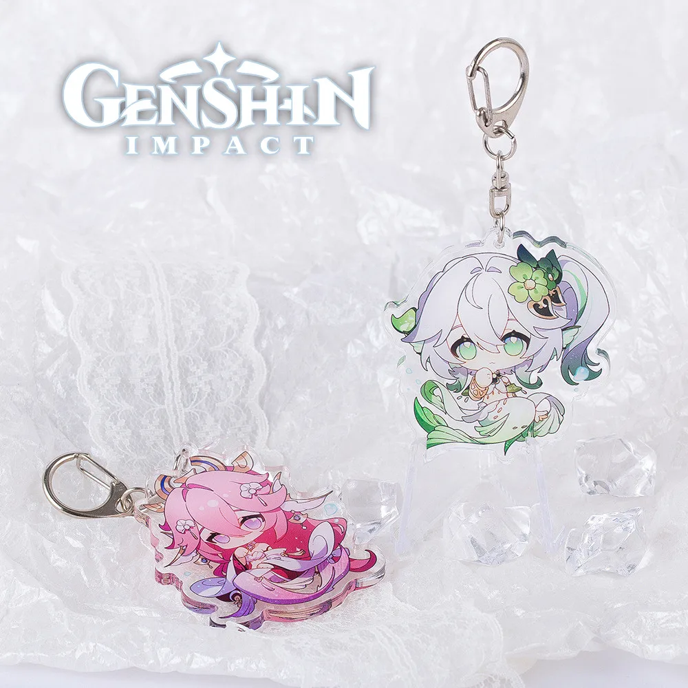 New Genshin Impact Zhongli Neuvillette Lyney Tartaglia Keychain Cute Anime Cartoon Pendent Keyring Backpack Jewelry Game Badge G