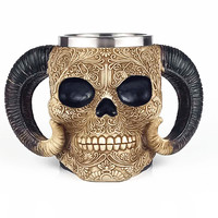 Explosions horn skull beer mug creative 3D modeling stainless steel beer mug mug large capacity