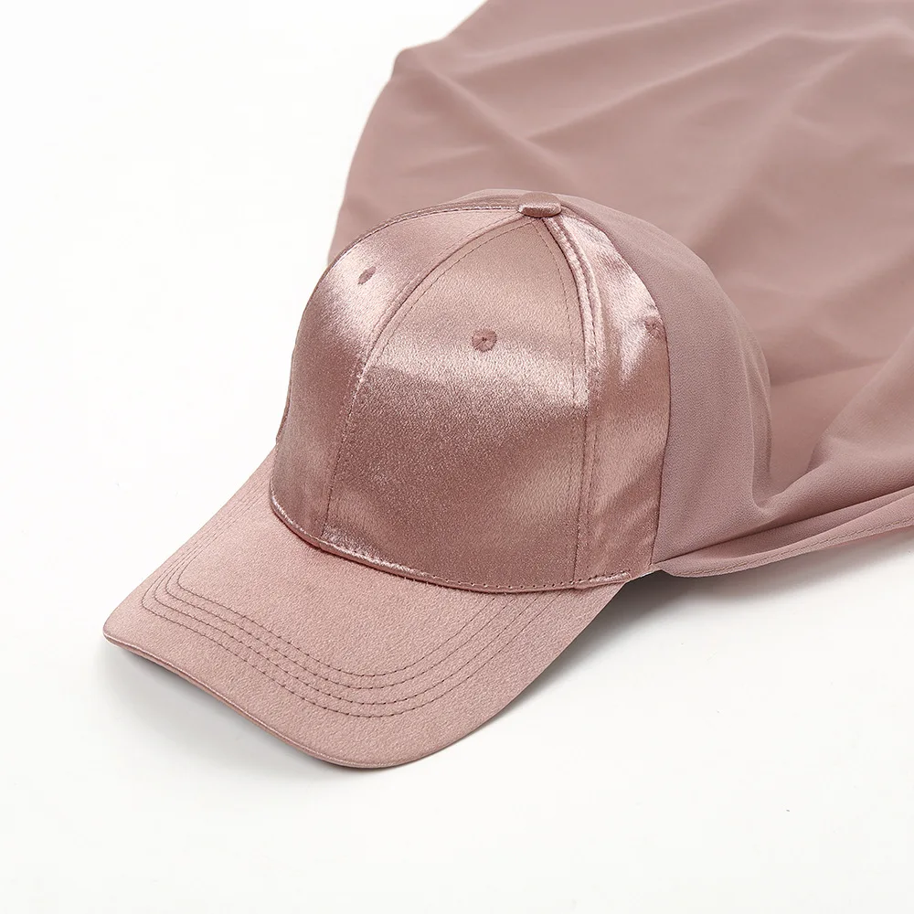 

Рамадан Мусульманская мода Бейсболки с трикотажным шарфом Хиджаб Шаль Сплошной цвет Бандана Тюрбан Капот Женская шапка Готовая к ношению