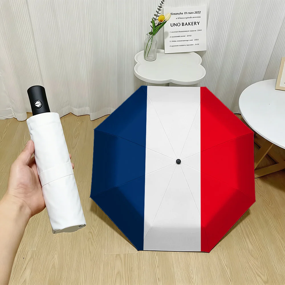 

France National Flag Blue White Red Vertical Stripes Print Auto Folding Umbrella Waterproof Windproof Compact Travel Umbrella
