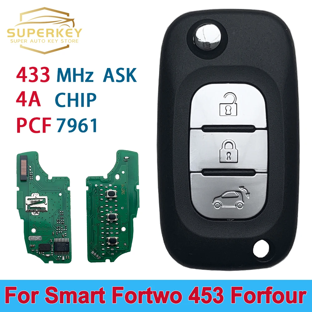 

SUPERKEY Flip Folding Remote Smart Car Key Fob 4A Chip 433MHZ PCF7961 For Mercedes Benz Smart Fortwo 453 Forfour 2015 2016 2017