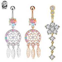 1PCS 316L Steel Dream Catcher Belly Button Rings Three-Leaf Navel Piercing Ring Navel Button Body Belly Piercing Jewelry 2022