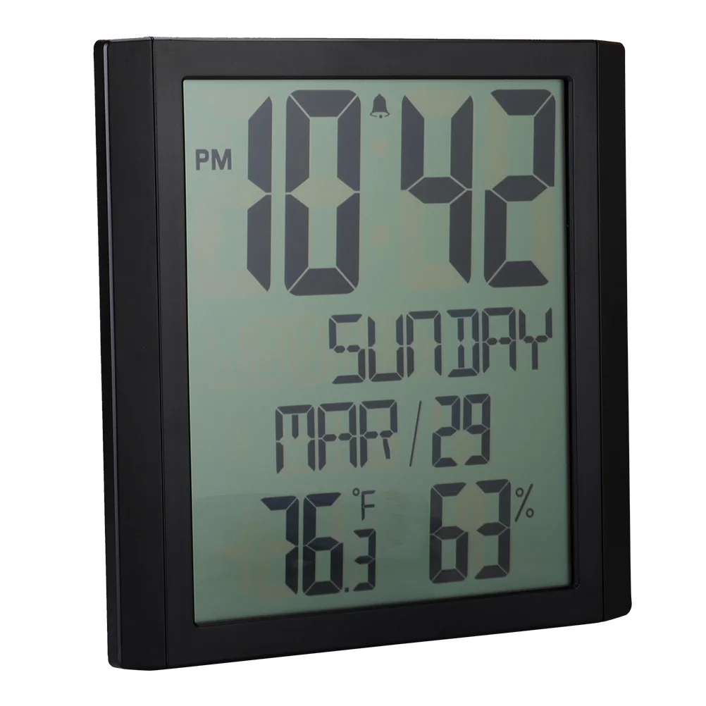 

Hanging Clock Large Screen Digital Alarm Temperature Humidity Display Home Decor Bedroom Office Wall Clock LCD Perpetual
