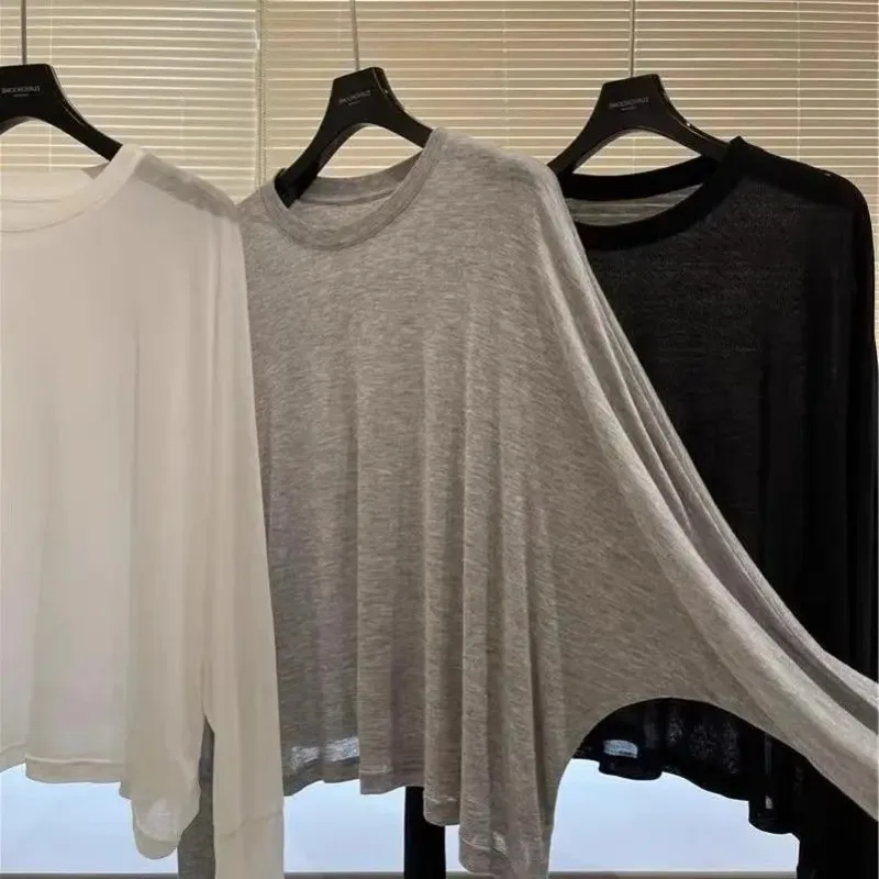 Modal Long Sve T-irt Women Summer Korean Sle Micro Transparent Soft Skin irt Air Conditioner Cover Sun Protection Top